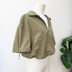J Inc Olive Green Women's Cropped Half-Zip Anorak Jacket M
